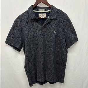 Original Penguin Men's Navy Blue Patterned Polo Shirt Sz Large